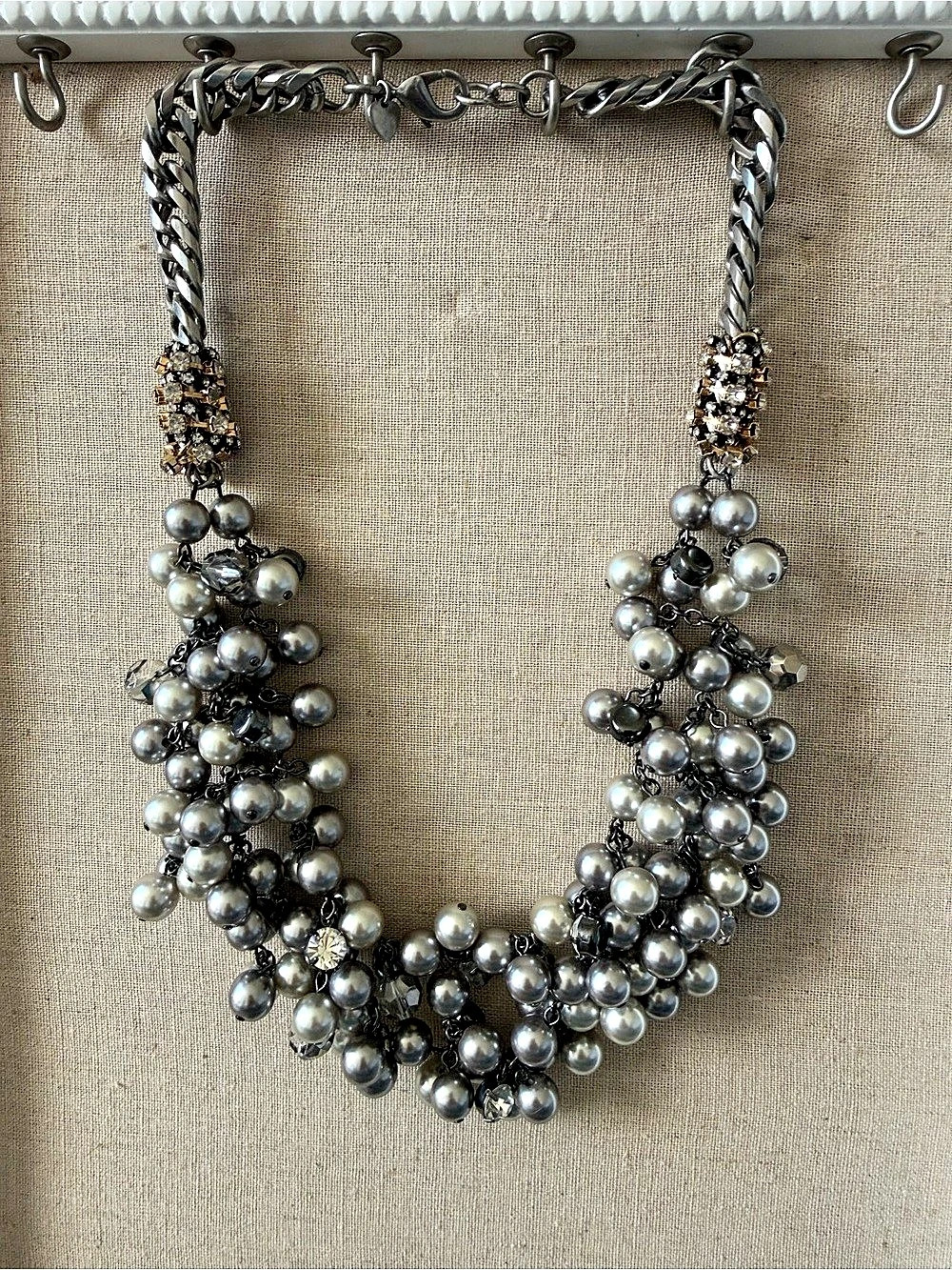 Stella & Dot Statement Beaded Necklace in Gray & Silver